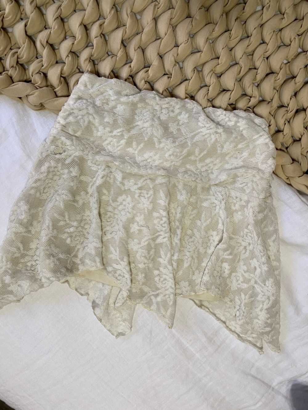 Ivory Lace and Mesh Asymmetric Mini Skirt